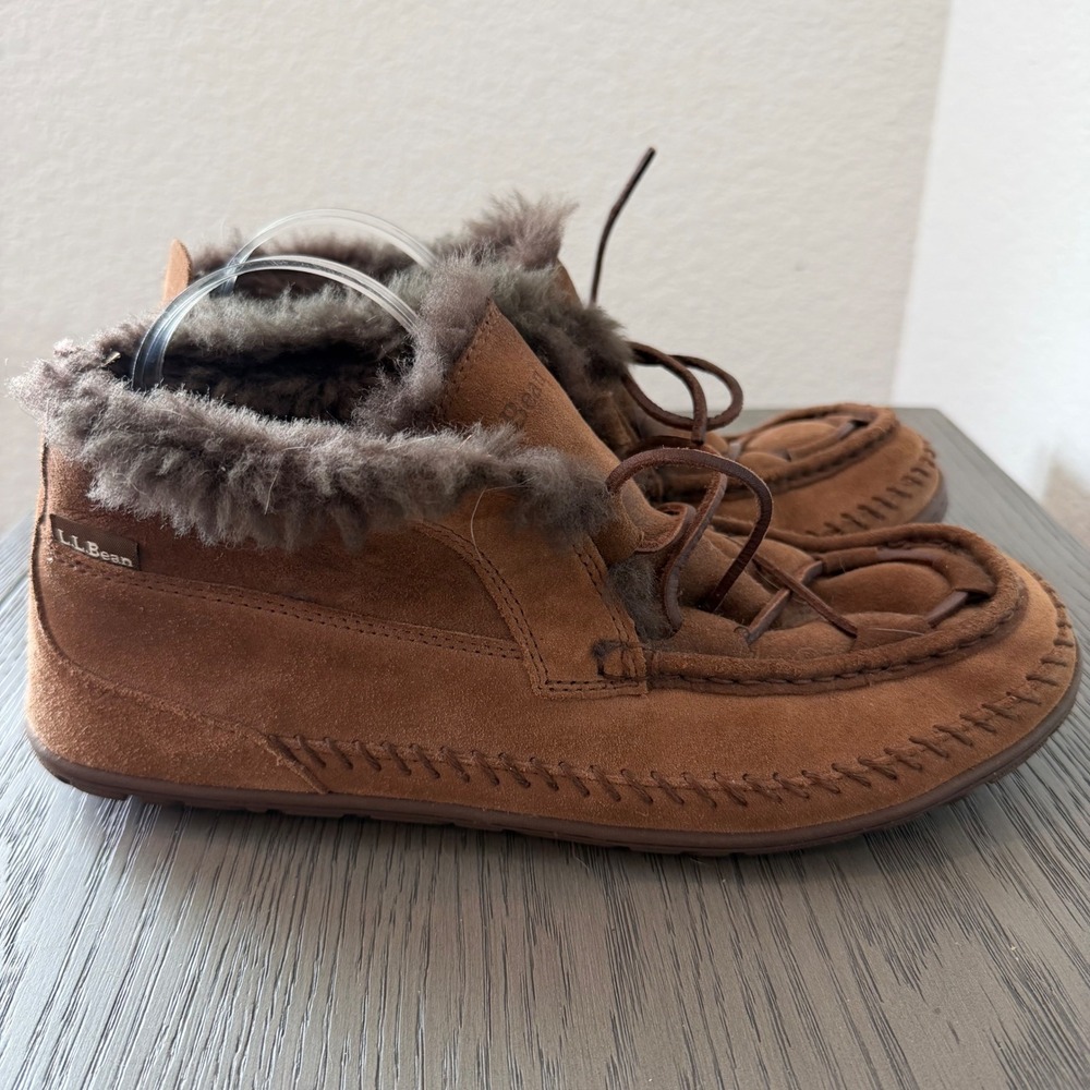 LL Bean Wicked Good Lodge Boots Mens 11 Brown Suede Shearling Moccasin 290577